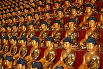 Buddha statues in Hua Yan or Huayan Temple in Tumen, Jilin Province, Korea Yanbian Prefecture. An interesting way to honor donations.