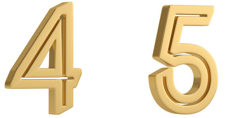 Gold metal numeral isolated on white background 3D illustration.