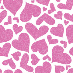 Pink floral hearts vector seamless pattern. Great for Valentines Day holiday cards, backgrounds, invitations, packaging design projects. Surface pattern design.