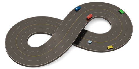 Unlimited symbol shape road isolated on white background. 3D illustration.