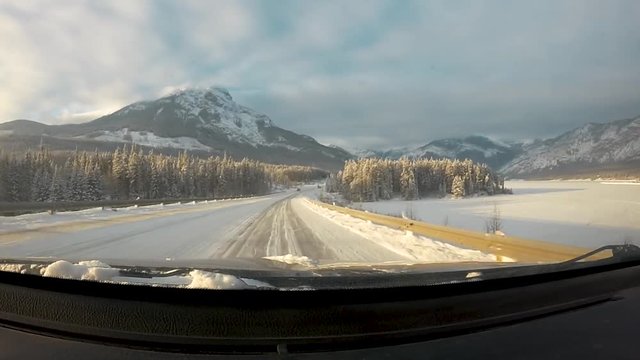 Driving To Nakiska Ski Resort In The Winter Time