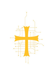 digital modern zukunft schaltkreis daten kirche symbol kreuz jesus christus christ katholisch evangelisch glauben religion gott beten heilig engel sohn gottes symbol bibel