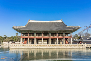 Gyeonghoeru Pavilion is a building in Gyeongbokgung Palace. Gyeonghoeru is a hall used to hold important and special state banquets during the Joseon Dynasty.