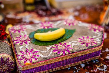 Indian wedding ceremony ritual items and decorations