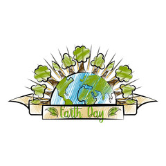 Isolated sketch of an earth day label. Vector illustration design