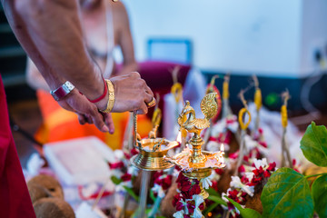 Indian wedding ceremony ritual items and decorations