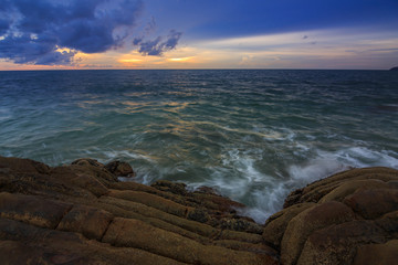 Amazing beautiful Nature of Sunset Over the Sea with Twilight Sky at Sabah Borneo