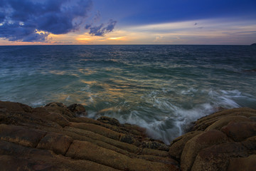 Amazing beautiful Nature of Sunset Over the Sea with Twilight Sky at Sabah Borneo