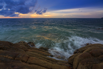 Amazing beautiful Nature of Sunset Over the Sea with Twilight Sky at Sabah Borneo