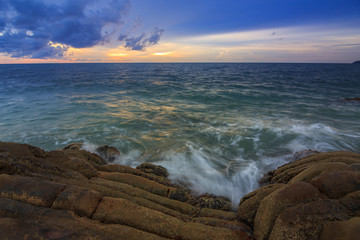 Amazing beautiful Nature of Sunset Over the Sea with Twilight Sky at Sabah Borneo
