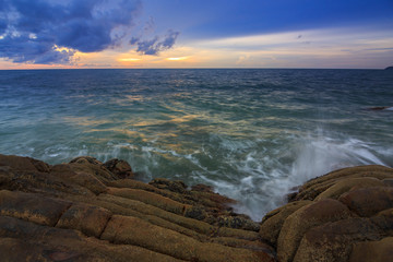 Amazing beautiful Nature of Sunset Over the Sea with Twilight Sky at Sabah Borneo