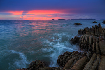 Amazing beautiful Nature of Sunset Over the Sea with Twilight Sky at Sabah Borneo