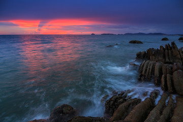 Amazing beautiful Nature of Sunset Over the Sea with Twilight Sky at Sabah Borneo