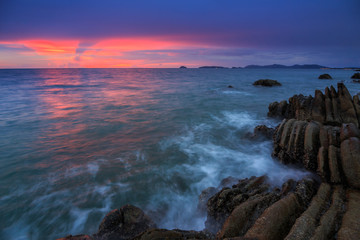 Amazing beautiful Nature of Sunset Over the Sea with Twilight Sky at Sabah Borneo