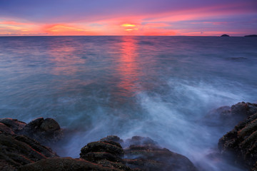 Amazing beautiful Nature of Sunset Over the Sea with Twilight Sky at Sabah Borneo