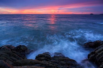 Amazing beautiful Nature of Sunset Over the Sea with Twilight Sky at Sabah Borneo