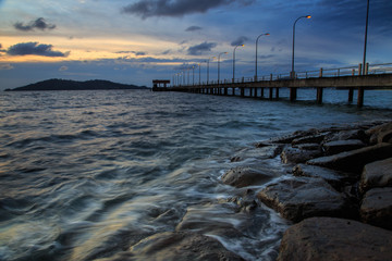 Amazing beautiful Nature of Sunset Over the Sea with Twilight Sky at Sabah Borneo