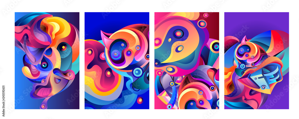 Fototapete set of modern abstract vector poster background . gradient geometric shapes of different colors in s