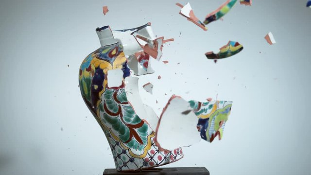 Ceramic vase shattering in super slow motion, shot with Phantom Flex 4K