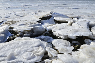 The accumulation of sea ice in the sea