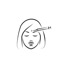 injection, forehead, cosmetology, face hand drawn icon