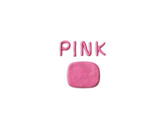 Pink abstract shape and text color made from plasticine clay on white background, Speech bubble dough