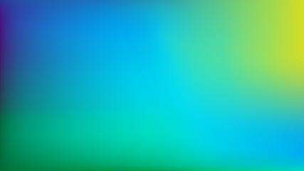 Blue to Lime Green Blurred Vector Background. Navy Blue, Turquoise, Yellow, Green Gradient Mesh. Trendy Out-of-focus Effect. Dramatic Saturated Colors. HD format Proportions. Horizontal Layout. - obrazy, fototapety, plakaty