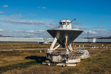 Radio telescope satellite antenna unit at sunny day
