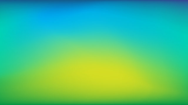 Blue to Lime Green Blurred Vector Background. Navy Blue, Turquoise, Yellow, Green Gradient Mesh. Trendy Out-of-focus Effect. Dramatic Saturated Colors. HD format Proportions. Horizontal Layout.