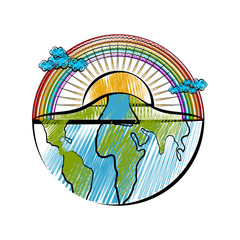 Sketch of a nature landscape on a half earth. Vector illustration design