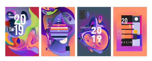 2019 New Poster Design Template. Trendy Vector Typography and Colorful Illustration Collage for Cover and Page Layout Design Template in eps10