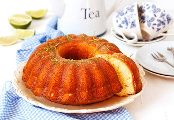 Homemade citrus yogurt cake with icing