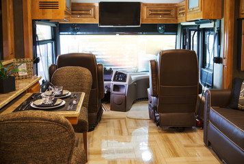 Toronto, Ontario, Canada - 3 july 2015: Camping van interior cabin. RV interior