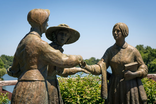 Susan B. Anthony, Elizabeth Cady Stanton, and Amelia Bloomer statue in Seneca Falls, NY
