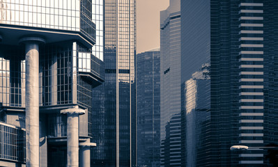 Blue Tone image of modern office buildings in  Hong Kong