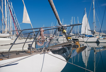 Close up view of the modern yachts at marina