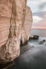 Rosh Hanikra Cliff at sunset in Israel