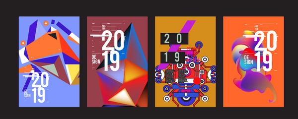 2019 New Poster Design Template. Trendy Vector Typography and Colorful Illustration Collage for Cover and Page Layout Design Template in eps10
