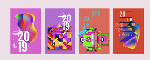 2019 New Poster Design Template. Trendy Vector Typography and Colorful Illustration Collage for Cover and Page Layout Design Template in eps10