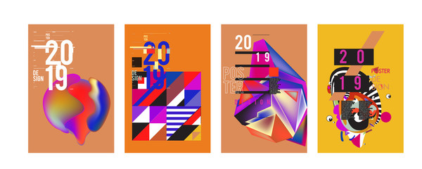 2019 New Poster Design Template. Trendy Vector Typography and Colorful Illustration Collage for Cover and Page Layout Design Template in eps10