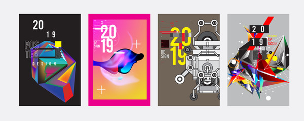 2019 New Poster Design Template. Trendy Vector Typography and Colorful Illustration Collage for Cover and Page Layout Design Template in eps10