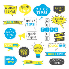 Obraz premium Advice, quick tips, helpful tricks and suggestions logos, emblems and banners isolated on white. Helpful idea, solution and trick illustration for books, magazine, website or typographic materials.