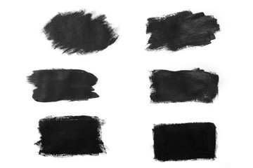 Set of black paint, ink, grunge, dirty brush strokes.