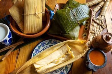 Mexican tamales in corn leaf