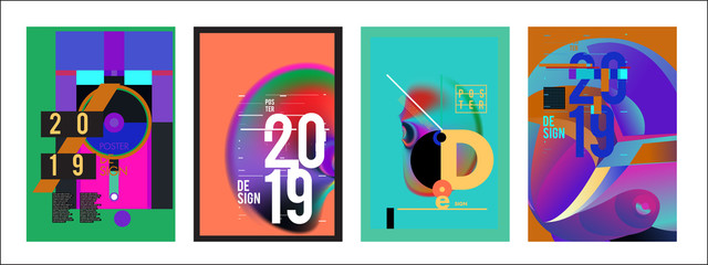 2019 New Poster Design Template. Trendy Vector Typography and Colorful Illustration Collage for Cover and Page Layout Design Template in eps10