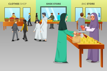 Fototapeta premium Muslim People Shopping at a Traditional Market