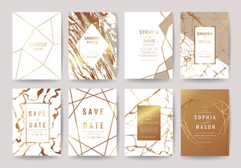 Luxury Marble Wedding Invitation Cards collection design with Geometric shape floral  and  golden texture decoration Vector illustration. 