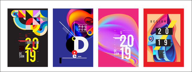 2019 New Poster Design Template. Trendy Vector Typography and Colorful Illustration Collage for Cover and Page Layout Design Template in eps10