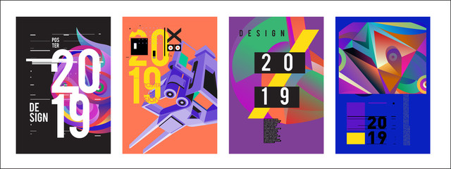 2019 New Poster Design Template. Trendy Vector Typography and Colorful Illustration Collage for Cover and Page Layout Design Template in eps10