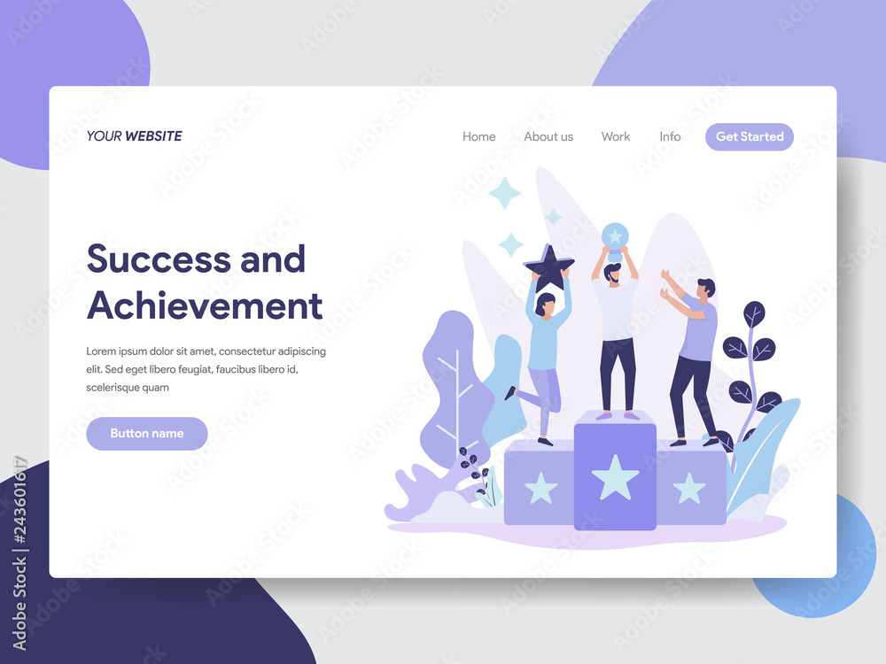 Poster landing page template of success and achievement illustration concept. modern flat design concept of